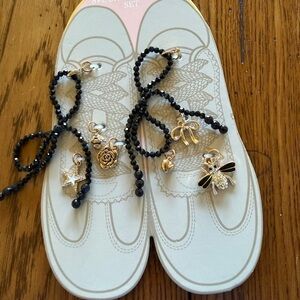 Black Beaded Charm 8 Pc Shoe Charm Set with Gold Accents